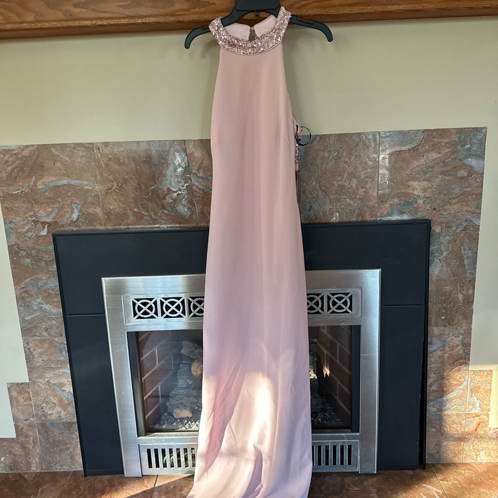 Vince Camuto Sleeveless Scuba Sequin Halter Neck Gown
